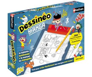 Nathan - Dessinéo Manga - Tablette Dessin - Créer des Mangas - Dès 9 Ans | Créer des Planches Manga avec une Tablette Lumineuse A4 - 91 Modèles Modèles, 6 Pochoirs Cases et Bulles, Manuel du Magaka