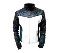 Nathan Fillion Guy Gardner Veste en cuir vert Lanttern - Costume du film Supermen 2025 - Cuir véritable, veste blanche verte homme, M