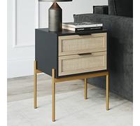 Nathan James Andrew Table de nuit, table d'appoint d'appoint avec tiroir de rangement et pieds modernes du milieu du siècle pour salon ou chambre à coucher, 1, noir/canne/doré
