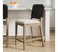 Nathan James Beacon Tabouret de bar rembourré en jonc de mer avec dossier et pieds en bois massif, style bohème boucle/gris