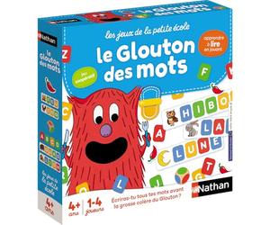 Nathan - Le Glouton des Mots, Jeux de Société Educatif pour Enfants 4 Ans | Apprendre à Lire et Ecrire, Reconnaitre Les Mots et Lettres, Apprentissage en s'amusant, 27 Cartes-Mots, 152 Lettres