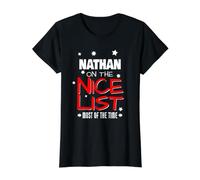 Nathan on The Nice List, nom de Nathan de Noël Amusant T-Shirt Graphique avec Valeur, Femme, Noir, XS