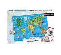 Nathan Puzzle enfants – Carte du monde des monuments – 100 pièces – Dès 6 ans – Carton épais