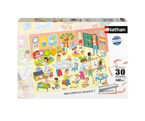 Nathan - Puzzle 30 pièces - Une journée à l'école | Fille ou garçon dès 4 ans - Puzzle de qualité supérieure - Carton épais et résistant - Poster à taille réelle inclus