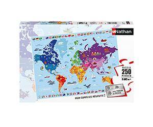 Nathan - Puzzle Enfant - 250 pièces - Carte du monde - Filles ou garçons dès 8 ans - Puzzle de qualité supérieure - Carton épais et résistant - Cartographie - 86883