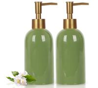 Natheeph Lot de 2 distributeurs de savon en céramique de 414 ml - Distributeur de savon en céramique pour salle de bain/cuisine - Vert