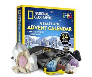 NATIONAL GEOGRAPHIC 2024 Calendrier de l'Avent Gemmes - 24 gemmes à Découvrir Chaque Jour, Collection de Roches pour le Compte à Rebours de Noël avec Kit de Fouille (Langue Anglaise Uniquement)