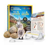 National Geographic 4 Géodes à Casser, Vrais Cristaux, Kit Géologie Enfant | Lunettes de Protection et Support Inclus pour Ouvrir 4 Géodes, Découvrir de Vrais Cristaux, Minéraux et Explorer la Géologie