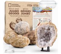 National Geographic 5 Géodes Jumbo à Ouvrir, Vrais Cristaux et Minéraux | Lunettes de Protection pour Ouvrir 5 Géodes Jumbo et Découvrir de Vrais Cristaux et Minéraux, Activité de Géologie Enfant