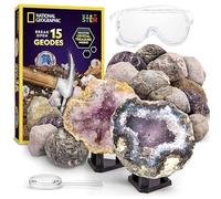 NATIONAL GEOGRAPHIC Brisez 15 Géodes Premium - avec Lunettes, Guide d'Apprentissage, 3 Présentoirs, Excellent Jouet Scientifique à et Cadeau Éducatif