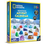 National Geographic Calendrier de l'Avent 2025 avec pierres précieuses - Calendrier de Noël pour enfants avec 24 pierres précieuses, collection complète de pierres, mini kit de creusement de pierres