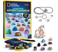 NATIONAL GEOGRAPHIC 2024 Calendrier de l'Avent Gemmes - 24 gemmes à Découvrir Chaque Jour, Collection de Roches pour le Compte à Rebours de Noël avec Kit de Fouille (Langue Anglaise Uniquement)