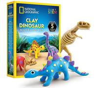 NATIONAL GEOGRAPHIC Kit d'art et d'artisanat en argile pour enfants avec 5 couleurs d'argile, 5 squelettes de dinosaures et yeux mobiles, activité de dinosaure pour filles et garçons âgés de 4, 5, 6,