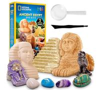 National Geographic - Kit de creusement de l'Égypte ancienne - Comprend des briques de creusement en forme de pyramide, de sphinx et de pharaon avec de véritables pierres précieuses et répliques