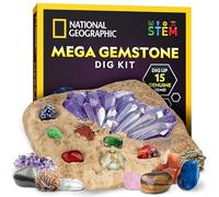 NATIONAL GEOGRAPHIC Kit de Fouille Géante de Pierres Précieuses - Découvrez 15 Véritables Gemmes et Cristaux, Kit Scientifique pour Enfants