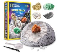 NATIONAL GEOGRAPHIC Kit de fouille spatiale - Excavez 5 spécimens de roches véritables et de pierres précieuses | Comprend une brique de creusage, des outils d'excavation, une loupe et un guide