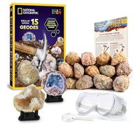 National Geographic Kit de Géodes Premium à Casser - Inclut Lunettes, Guide d’Apprentissage & 3 Supports d’Exposition - Grand Jouet Scientifique STEM & Kit Éducatif