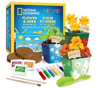 NATIONAL GEOGRAPHIC Kit de Jardinage pour Enfants - Pots en Acier Inoxydable, Graines, Peintures et Autocollants pour Faire Pousser Fleurs et Herbes
