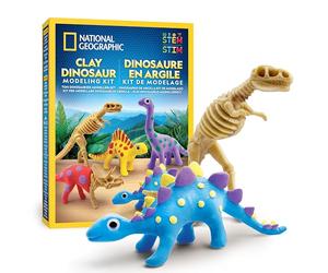NATIONAL GEOGRAPHIC Kit de Loisirs Créatifs Dinosaures - Argile Autodurcissante avec 5 Squelettes de Dino, 5 Couleurs, Outils et Yeux Mobiles