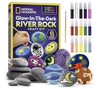 National Geographic Kit de peinture phosphorescente sur roche - Kit d'art et d'artisanat pour enfants, décorez 15 rochers de rivière avec 15 couleurs de peinture et plus de fournitures artistiques,