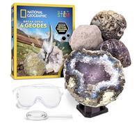 NATIONAL GEOGRAPHIC Kit Scientifique pour Ouvrir 4 Géodes - Comprend des Lunettes et Un Présentoir - Cadeau Scientifique STEM pour Les Amateurs de Minéralogie et de Géologie de Tout Âge