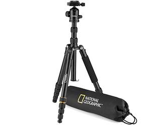 National Geographic, Kit Trépied Photo de Voyage avec Sac de Transport, Monopode, Jambes à 5 Sections, Verrouillage Rotatif, Rotule Ball, Plateau Rapide, Charge 8kg, Alu, NGTR002T [Exclusif Amazon]