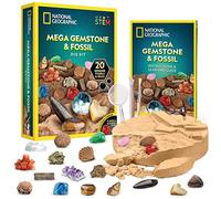 National Geographic Kits de Fouille de Méga Fossiles et de Pierres Précieuses - Déterrez 10 Vrais Fossiles et 10 Vraies Pierres Précieuses, Un Excellent Cadeau Scientifique STEM