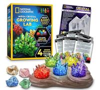 National Geographic Mega Crystal Lab - Faites Pousser 6 Cristaux, Qui se forment en 3 à 4 Jours. Comprend Un présentoir Lumineux, Un Guide d'apprentissage en Couleur, et 4 Cristaux Authentiques.