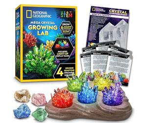 National Geographic Mega Crystal Lab - Faites Pousser 6 Cristaux, Qui se forment en 3 à 4 Jours. Comprend Un présentoir Lumineux, Un Guide d'apprentissage en Couleur, et 4 Cristaux Authentiques.
