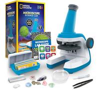 NATIONAL GEOGRAPHIC Microscope pour Enfants - Kit STEM avec Un Microscope pour Enfants Facile à Utiliser, Zoom jusqu'à 400x, Lames Vierges et préparées, spécimens de Roche et de minéraux, Ensemble de