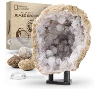 NATIONAL GEOGRAPHIC Ouvrir 5 Géodes Géantes - Kit de Sciences de la Terre Muni de 5 Géodes Extra-Larges de Qualité Supérieure avec Cristaux, Lunettes, Guide d'apprentissage et Présentoirs, STEM