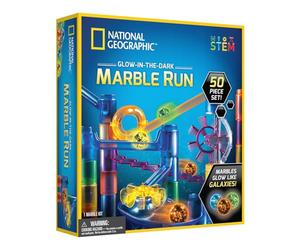 National Geographic - Parcours en marbre Phosphorescent pour Enfants - Ensemble de Construction de 50 pièces avec Billes Lumineuses, lumière UV, Sac de Rangement et Guide d'apprentissage de la