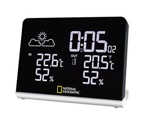 National Geographic Station météo sans fil Multi Colour avec écran LCD True Black - 256 couleurs - Température intérieure/extérieure et humidité de l'air - 12 heures - Tendance météorologique - Noir