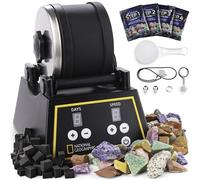 National Geographic Kit Professionnel pour Culbuteurs de Roche - Polisseuse pour Enfants et Adultes, Kit Complet avec Verre Durable, Pierres, Grain et Notre Nouvelle Polisseuse à Mousse Précieuse