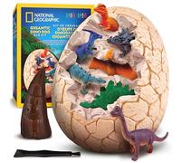 NATIONAL GEOGRAPHIC Œuf Géant de Dinosaure à Creuser - 12 Figurines et Réplique de Dent de T. Rex dans un Bloc de 15 cm, Kit Scientifique Éducatif, Jouets pour Enfants, Cadeaux de Pâques