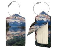 National Park Lake Lot de 2 étiquettes de bagage approuvées par la TSA, identifiants en cuir pour valise, étiquette d'identification avec boucle en acier inoxydable et carte d'adresse pour sacs de