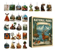 National Parks Calendrier de l'Avent 2025, 24 jours USA National Parks Pendentif Calendrier de Noël 2025 avec objets de collection provenant des parcs nationaux américains, des animaux sauvages et des