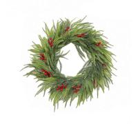 National Tree Company Couronne de Noël artificielle pré-éclairée en pin Norfolk avec baies rouges pour cheminée, mur, vacances, mur d'hiver, fenêtre, porche, ferme, escalier (55 cm)