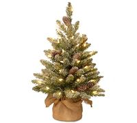 National Tree Sapin enneigé Concolor de 60 cm avec cônes enneigés et 50 lumières LED Blanches Chaudes à Piles avec Base en Toile de Jute (SR1-328-20-B)