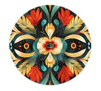 Nationalité Floral Boho Tapis Ronds - Tapis Rouge Et Jaune Lavable en Machine Tapis à Poils Ras pour Salon Salle à Manger Salle De Bain Salle De Classe 200cm