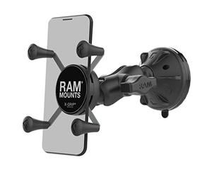 NationalMounts RAM Mounts (RAP-B-166-2-A-UN7U) Composite Twist Lock Suction Cup Mount with Short Double Socket Arm and Universal X-Grip Cell/Iphone Holder by