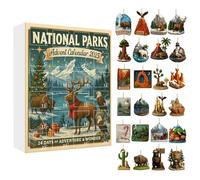 Nationalparks Calendrier de l'Avent 2025 en acrylique, ornements plats 2D, compte à rebours de Noël, calendrier de compte à rebours pour les amoureux de la nature, les amateurs de plein air, cadeau