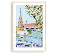 Nationcog Impression d'art de Séville, Espagne, Plaza De Espana, affiche de Séville, cadeau de voyage, affiche de voyage, impression européenne, pendaison de crémaillère, décoration d'intérieur (sans