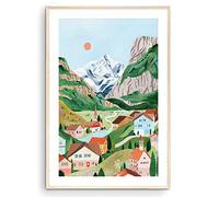 Nationcog Impression d'art suisse, art mural de montagne, poster des Alpes suisses, impression Grindelwald, Lauterbrunnen, poster de voyage, cadeau de pendaison de crémaillère (sans cadre) (40,6 x 61