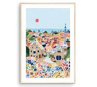 Nationcog Poster Barcelona Park Guell, impression d'art européen, voyage en Espagne, cadeau de pendaison de crémaillère (sans cadre) (30,5 x 45,7 cm)