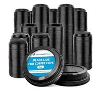 Nationwide Paper Lot de 100 couvercles en plastique noirs de 237 ml pour tasse à café, couvercles isothermes jetables pour boissons à emporter, couvercles anti-fuite pour tasses à café ondulées à