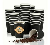 Nationwide Paper Lot de 100 gobelets en papier kraft ondulé 3 plis jetables pour thé, café, cappuccino, boissons chaudes, 355 ml, noir