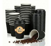 Nationwide Paper Lot de 50 tasses à café avec couvercles, isothermes en carton ondulé pour boissons chaudes à emporter (473,6 ml, noir)