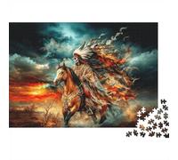 Native American 1000 Pièces Puzzles Recyclé Mohican Warrior Puzzle pour Personnes Âgées Puzzle Jeu Accessoires for Familial and Friends Anniversaires Excellent Cadeau 38x26cm/1000pièces