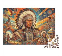 Native American Chief Jigsaw Puzzle 1000 Pièces Recyclable Tribal Art Style Puzzles Accessoires de Jeu de Puzzle Amusant et Stimulant Family Game Excellente Idée de Cadeau 38x26cm/1000pcs